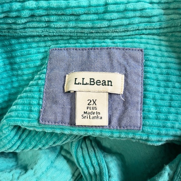 L.L. Bean Womens Comfort Corduroy Shirt 2X Shacket Button Up Turquoise Cotton - Picture 7 of 8